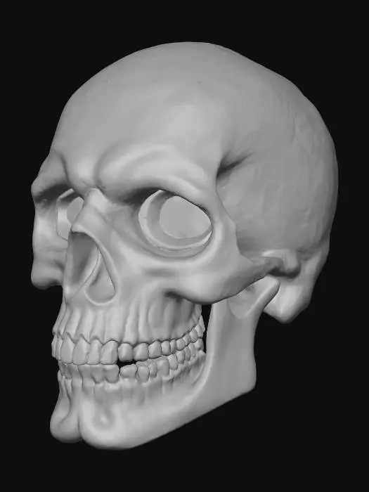 3D model for #Halloween2025# futuristic skull with neon circuits and holographic eyes, cyberpunk style, glowing blue and magenta lights, PBR material