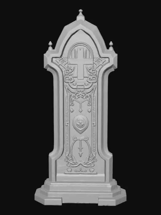3D model for #Halloween2025# cyberpunk graveyard monument, glowing runes, metallic surface, neon mist, PBR texture