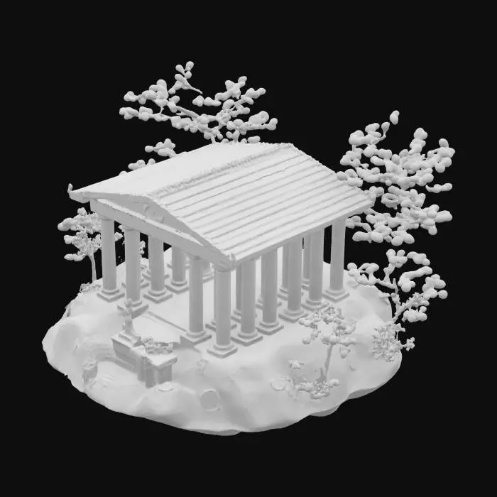 3D model for [Greece] A floating island shaped like a Greek Parthenon made from matcha cake and sakura blossoms, blending Athens and Kyoto into one dreamlike structure — #AroundTheWorld#