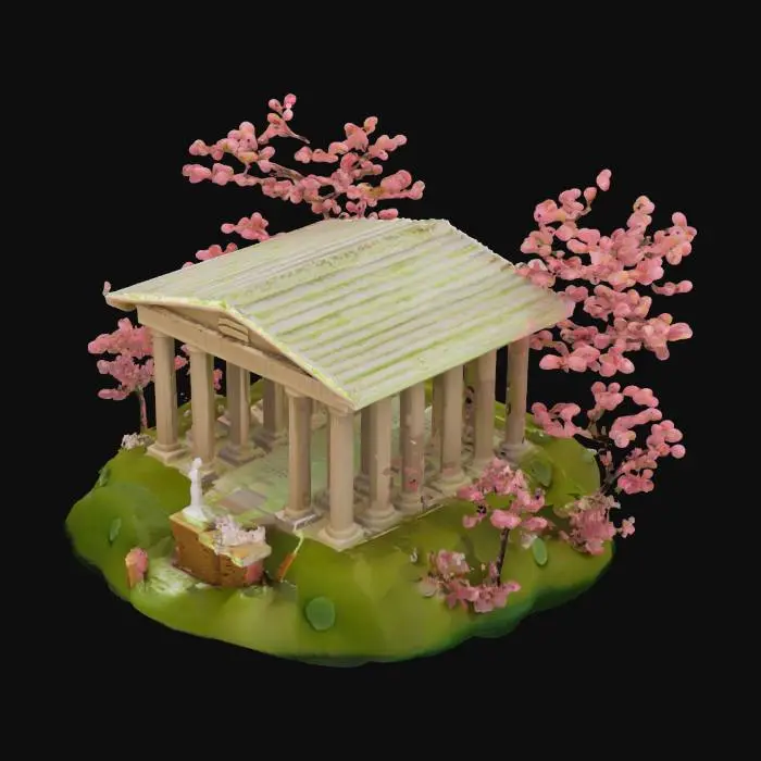 3D model for [Greece] A floating island shaped like a Greek Parthenon made from matcha cake and sakura blossoms, blending Athens and Kyoto into one dreamlike structure — #AroundTheWorld#