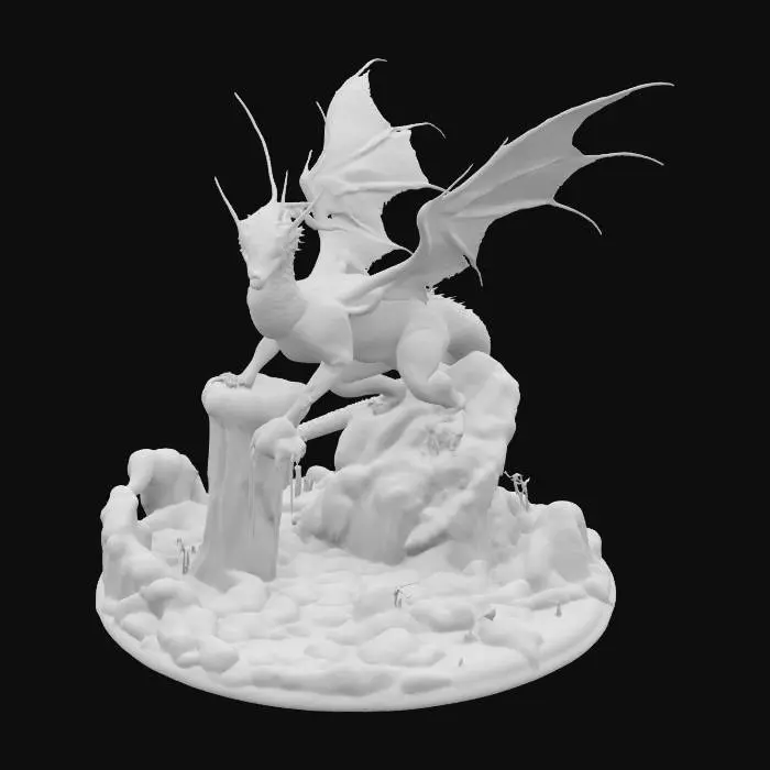 3D model for [Greenland] An ethereal ice dragon, translucent wings trailing snow flurries, coiling around a floating glacier fortress — high fantasy illustration #AroundTheWorld#