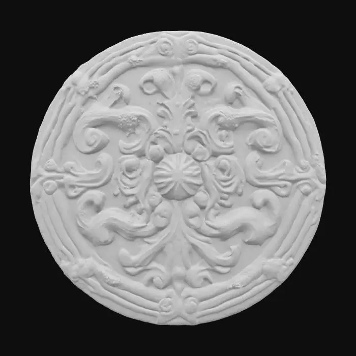 3D model for #emblem# ancient stone-carved 3D emblem with moss and weathered textures, highly detailed, medieval style