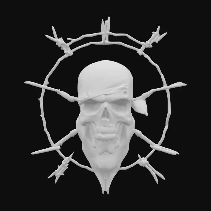 3D model for #emblem# post-apocalyptic 3D emblem with rust, bullet holes, and survival gear motifs