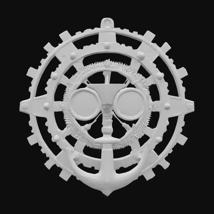 3D model for #emblem# vintage 3D emblem for a steampunk airship crew, gears, brass, and goggles theme