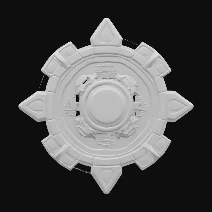 3D model for #emblem# a sci-fi 3D faction emblem with plasma core, floating parts, and alien script engravings