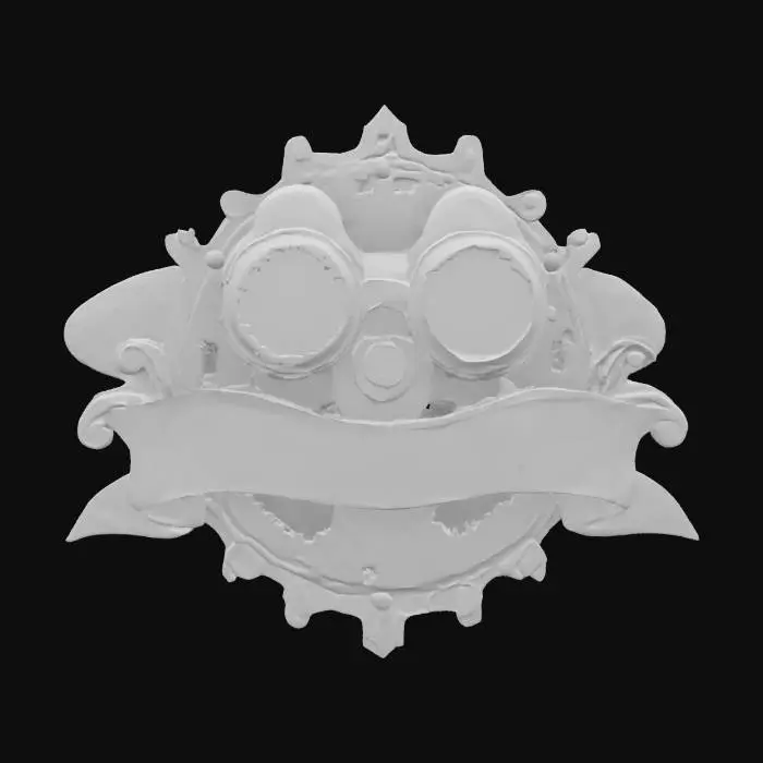3D model for #emblem# vintage 3D emblem for a steampunk airship crew, gears, brass, and goggles theme