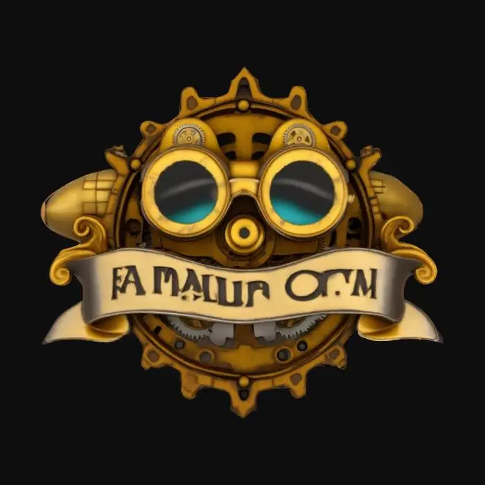 3D model for #emblem# vintage 3D emblem for a steampunk airship crew, gears, brass, and goggles theme