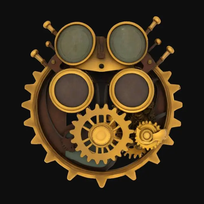 3D model for #emblem# vintage 3D emblem for a steampunk airship crew, gears, brass, and goggles theme