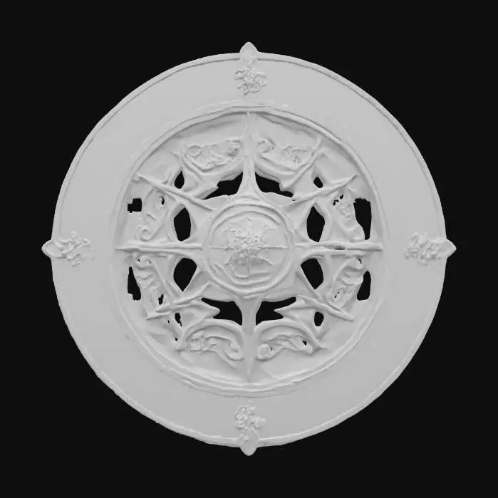 3D model for #emblem# 3D emblem design for a magical academy, arcane runes and glowing inscriptions around a central sigil