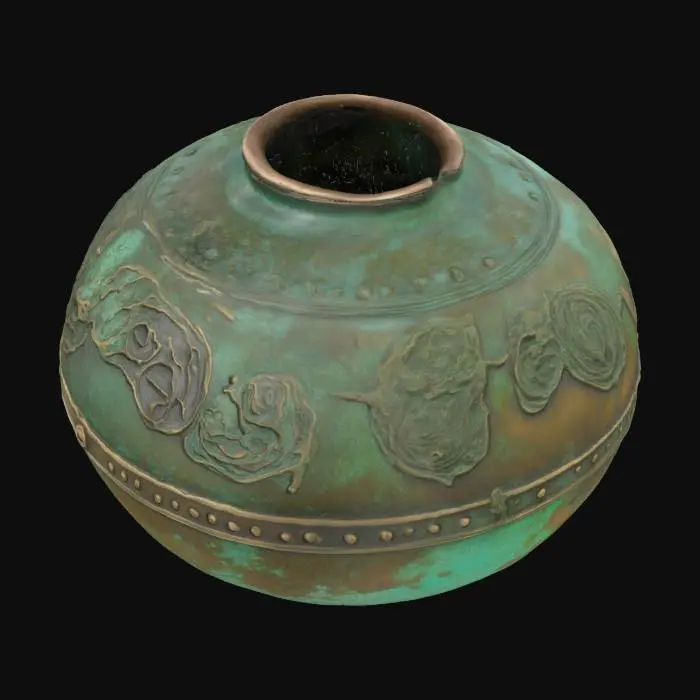 3D model for Weathered bronze with marine algae growth and faded engraving details