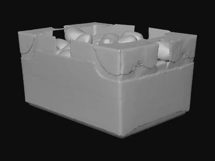 3D model for bushel of freshly picked tomatoes in a cardboard box
