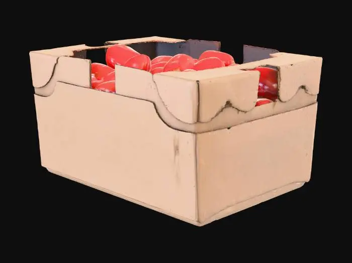 3D model for bushel of freshly picked tomatoes in a cardboard box