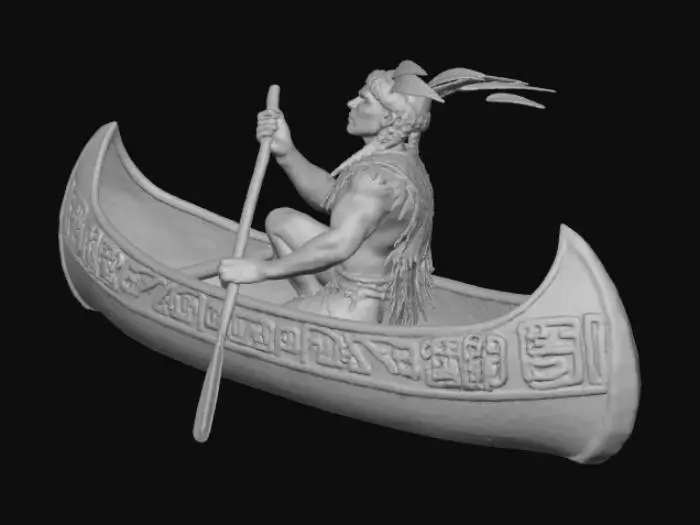 3D model for aztec man rowing a boat