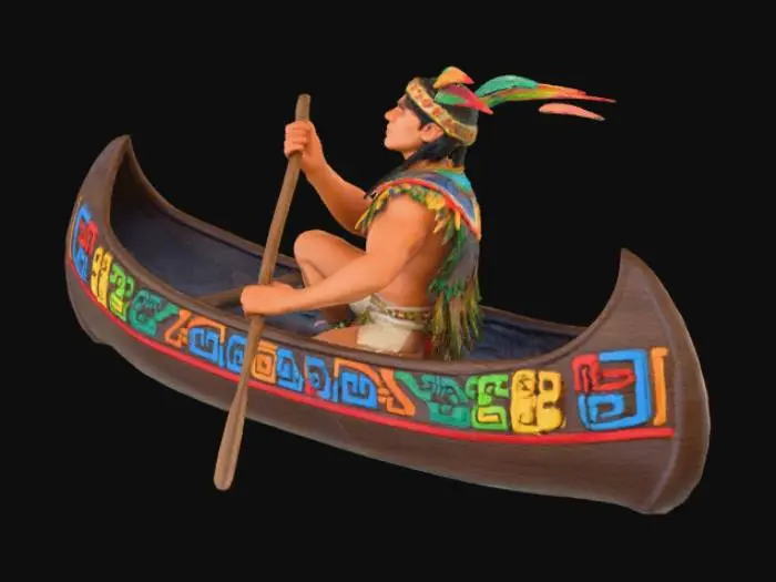 3D model for aztec man rowing a boat