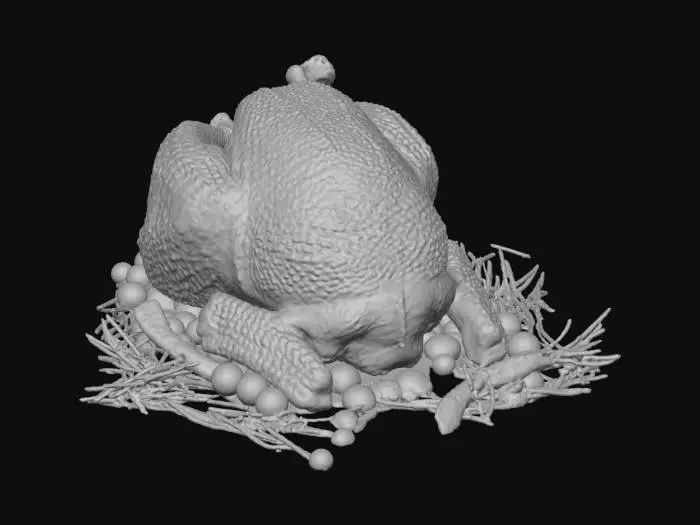 3D model for thanksgiving turkey stuffed with stuffing, garnished with rosemary sprigs and fresh cranberries