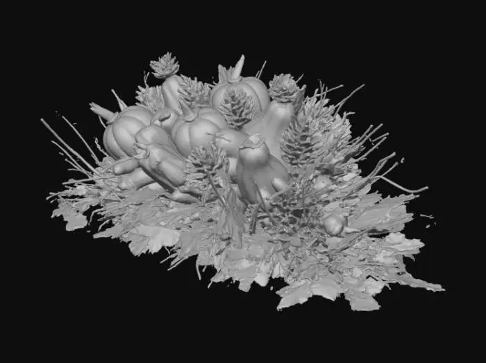 3D model for thanksgiving table centerpiece made with fall leaves, pinecones, blue pumpkins and other fall decor #thanksgiving, #Thanksgiving#