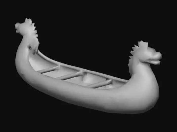 3D model for ancient aztec canoe with colorful tribal designs