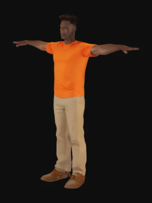 3D model for An african american professional man wearing an orange T shirt with khaki pants