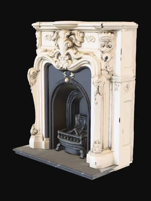 3D model for ornate fireplace with a marble mantle, french country decor style