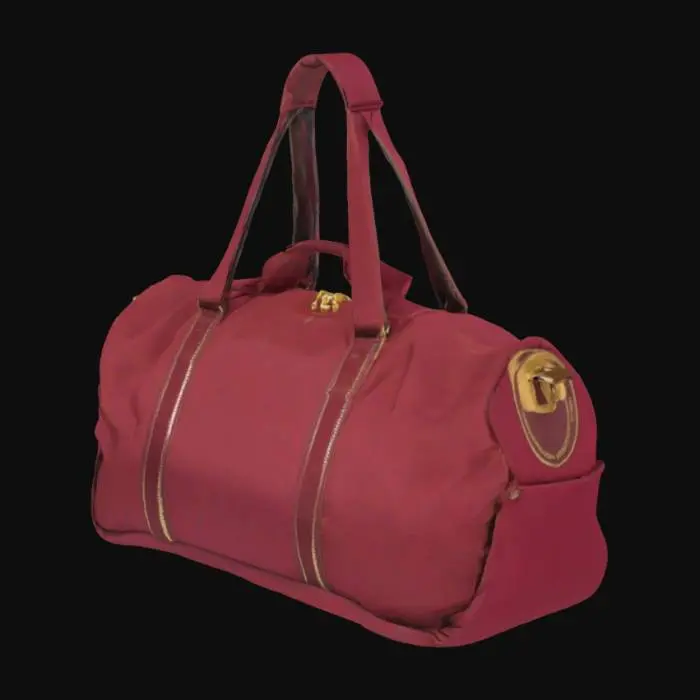 3D model for maroon duffle bag, athletic sports bag with gold strap handle