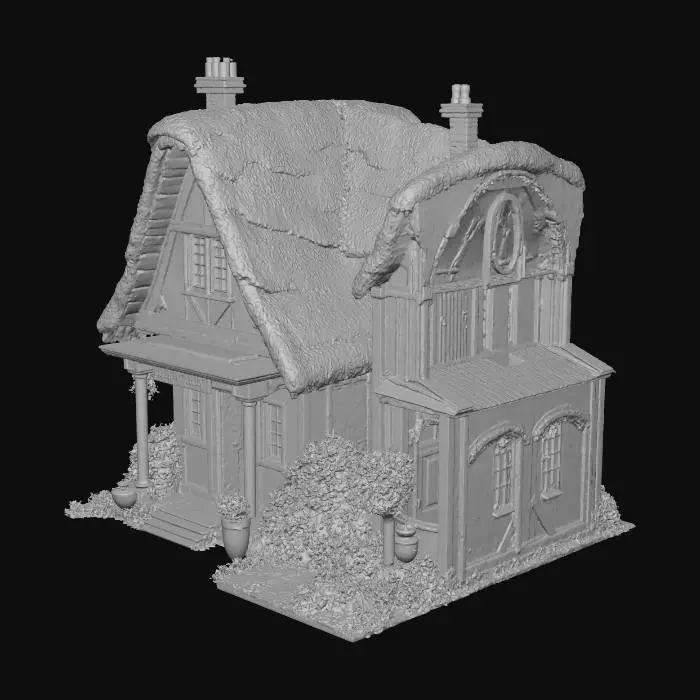 3D model for medieval england inn with sign hanging next to the front door