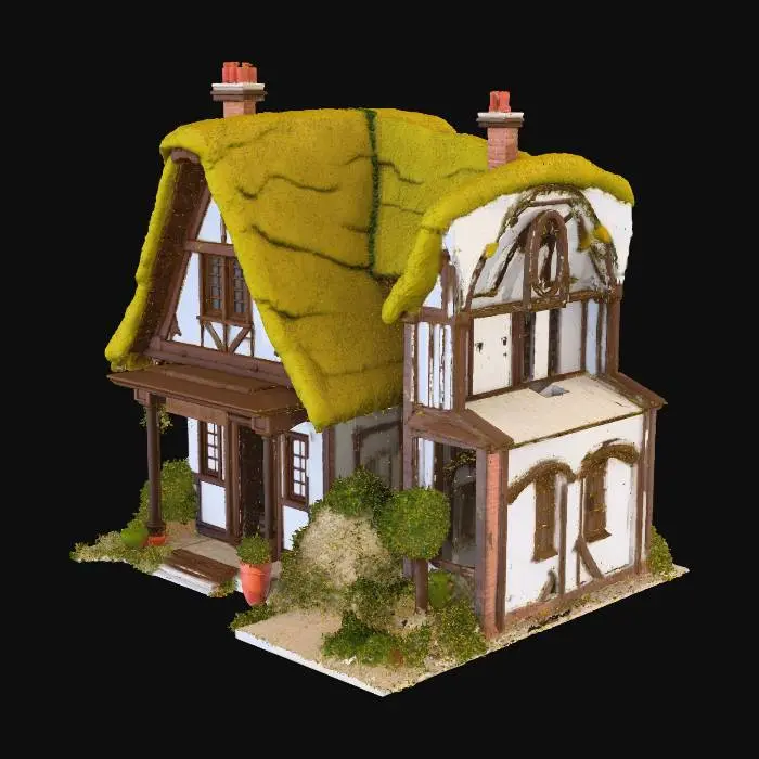 3D model for medieval england inn with sign hanging next to the front door