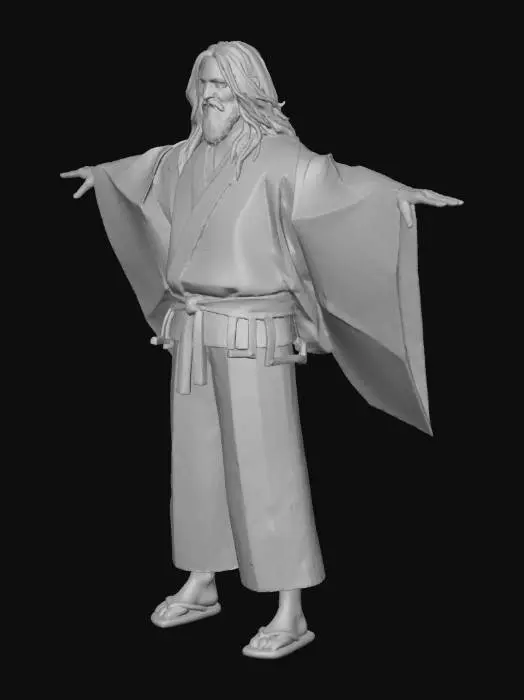 3D model for Japanese male samurai-inspired character, long flowing black hair, slightly unkempt with a bit of beard and stubble, wearing a dark blue to almost black kimono with natural cloth folds, realistic anatomy, stylized realism, clean topology, optimized for animation, T-pose, no weapons, no props, high detail fabric textures, realistic fabric shaders, subtle lighting, PBR textures, high poly, 8K texture quality, photorealistic, HDRI lighting, smooth rig-friendly mesh, realistic proportions, studio lighting setup, cinematic quality, neutral background.
Negative Prompt:
Blurry, low resolution, low poly, unrealistic proportions, stiff pose, extra weapons, accessories, messy topology, distorted geometry, overlapping UVs, overexposed lighting, bad quality, cartoonish, exaggerated features, ugly.