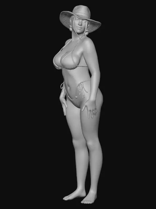 3D model for Poolside in a pink bikini and straw hat
