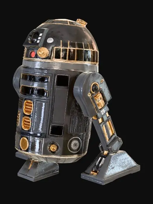 3D model for Black r2d2 robot with gold accents
