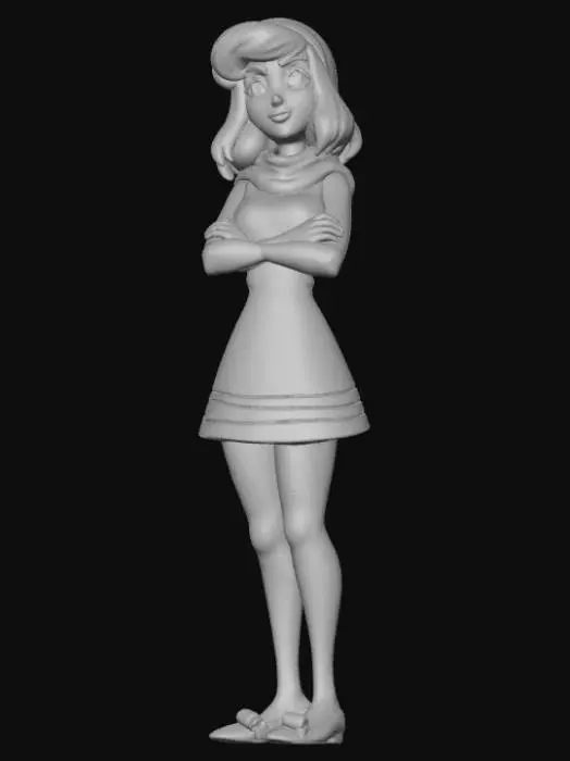 3D model for #Halloween2025#, Character for Daphne Blake From Scooby-Doo
 Daphne Blake is a character from the Scooby-Doo franchise, and her appearance is described as follows:
Hair and Headband: She has shoulder-length red-orange hair, which is held back by a purple headband.
Top and Scarf: She is wearing a long-sleeved purple dress with a light purple stripe around the cuffs and a light green scarf tied around her neck.
Dress: The dress is an A-line mini-dress, with a light purple stripe below the waist.
Hosiery: She wears pink pantyhose.
Shoes: Her feet are covered in a pair of purple flat shoes with bows on top