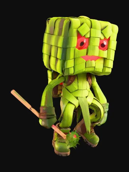 3D model for Forest Ketupat Guardian With Spiky Hammer