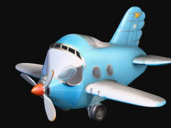 3D model for A 3d model of an airplane with wings like birds, 2 eyes for the front glass, a toy plane