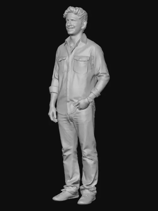 3D model for I want a man wearing blue shirt and white skin color with black hair and jeans