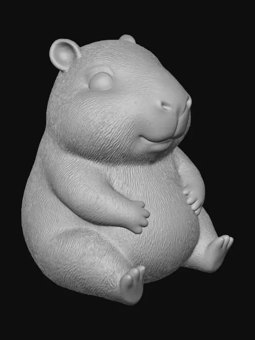 3D model for 제시된 이미지처럼 스타일과 컨셉을 동일하게 유지하고 앉아 있는 귀여운 카피바라 일러스트를 그려줘