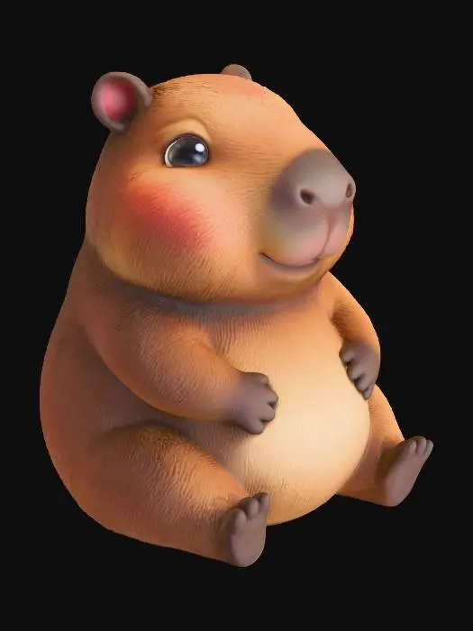 3D model for 제시된 이미지처럼 스타일과 컨셉을 동일하게 유지하고 앉아 있는 귀여운 카피바라 일러스트를 그려줘