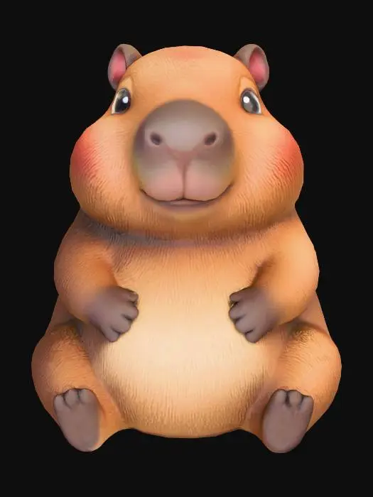 3D model for 제시된 이미지처럼 스타일과 컨셉을 동일하게 유지하고 앉아 있는 귀여운 카피바라 일러스트를 그려줘