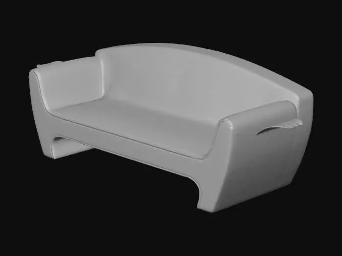 3D model for Low poly modern cafe bench, smooth curves, illuminated with soft purple and teal neon lighting, stylized 3D model, Roblox style.