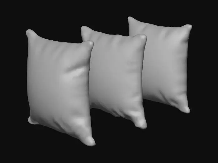 3D model for 3 comfortable pillows lying on the floor in a line