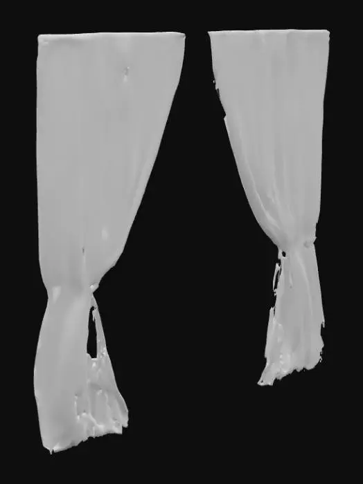 3D model for An open pair of ornate red velvet curtains