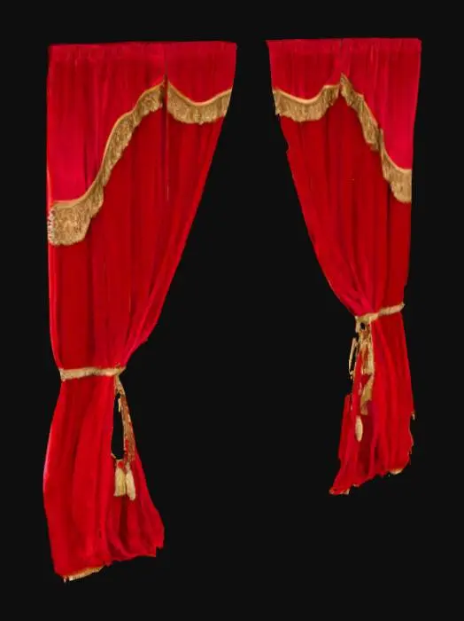 3D model for An open pair of ornate red velvet curtains