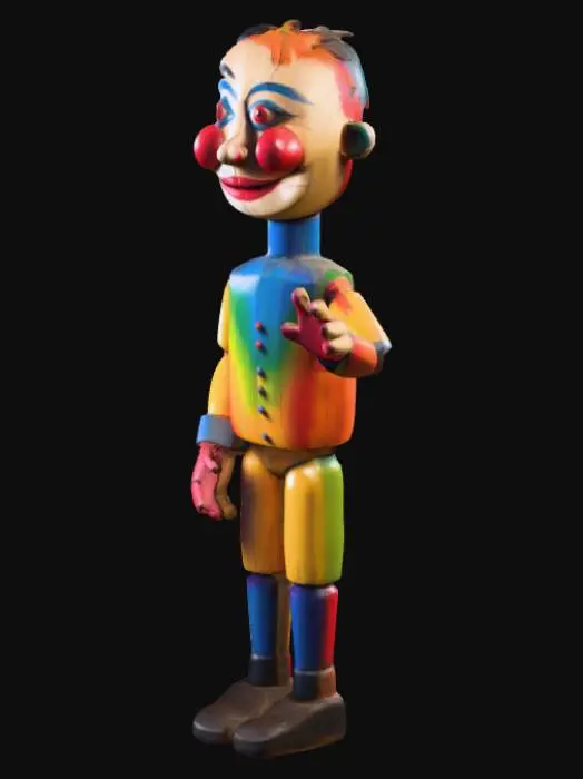 3D model for A brightly painted wooden ventriloquist puppet, full body