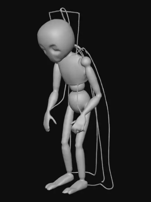 3D model for A plain creepy wooden marionette , full body