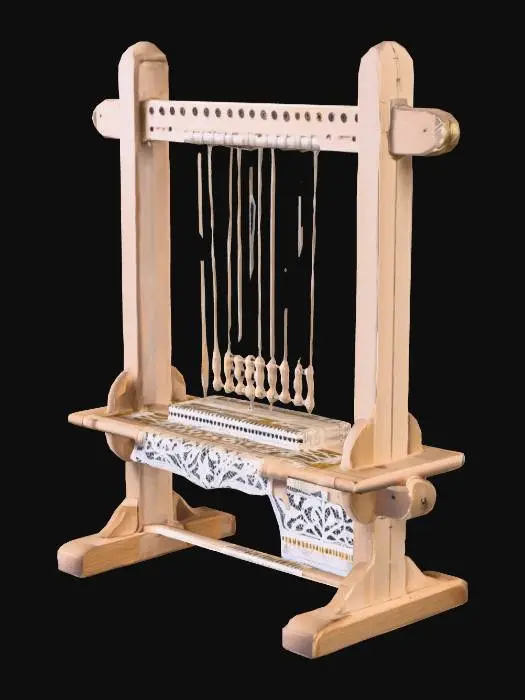 3D model for medieval Lacework being made on a frame with bobbins
