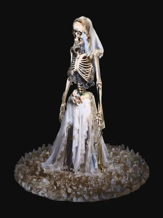 3D model for A decaying skeleton standing wearing a rotting wedding dress