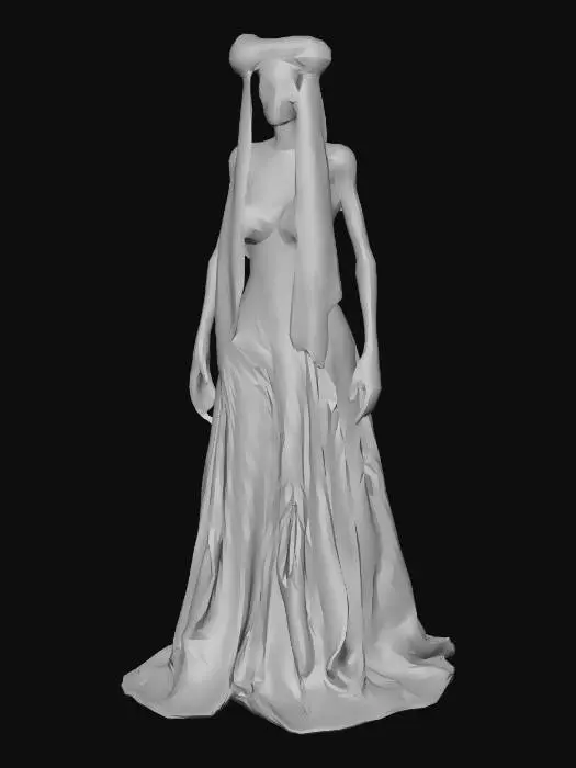 3D model for A decaying skeleton standing wearing a rotting wedding dress