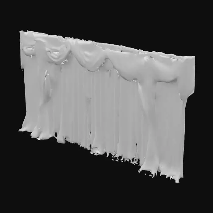 3D model for A cinema movie screen with heavy ornate red velvet curtains on either side