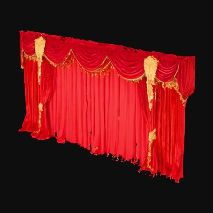 3D model for A cinema movie screen with heavy ornate red velvet curtains on either side