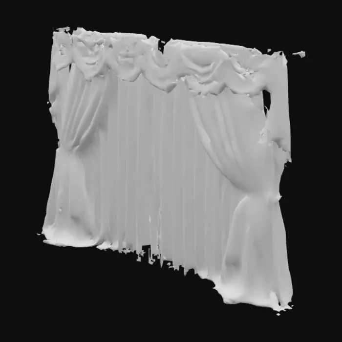 3D model for An open pair of ornate red velvet curtains