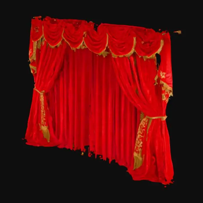 3D model for An open pair of ornate red velvet curtains