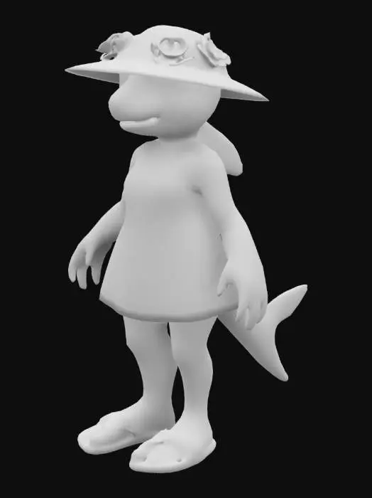 3D model for Anthropomorphic hammerhead shark woman wearing a sundress